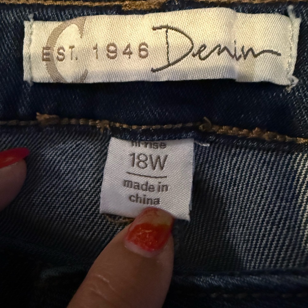 C.EST 1946 Rhinestone Embellished Vintage  Dark Blue Cropped Jeans size 18W -GUC - Picture 7 of 11